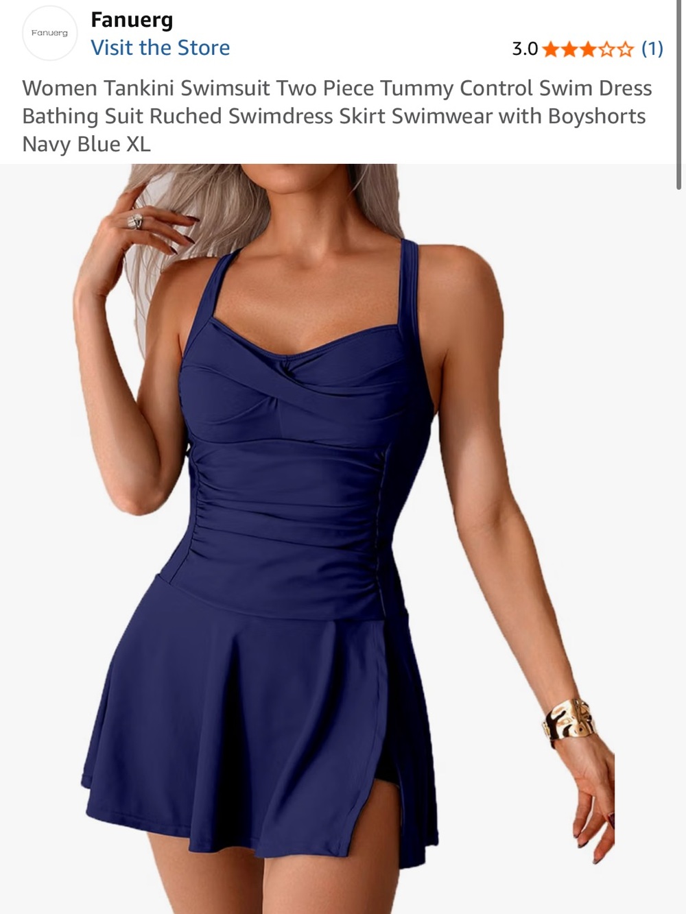 Navy Blue Tankini Swim Dress One-Piece with Skirted Bottom